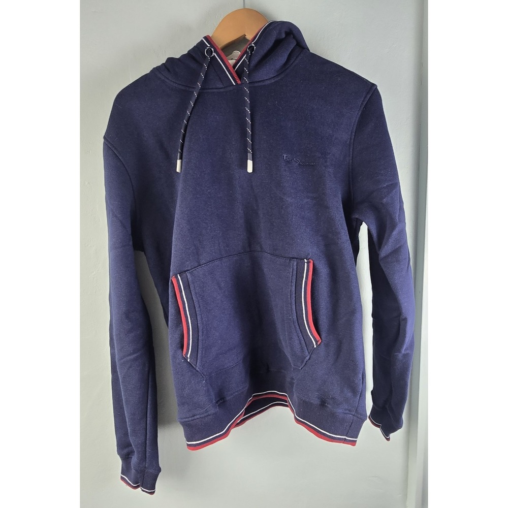 Ben Sherman Hoodie Navy‎ Blue Men's S Red White Trim Front Pocket NWT